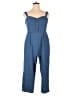 Old Navy 100% Cotton Solid Blue Jumpsuit Size Lg Petite - photo 1