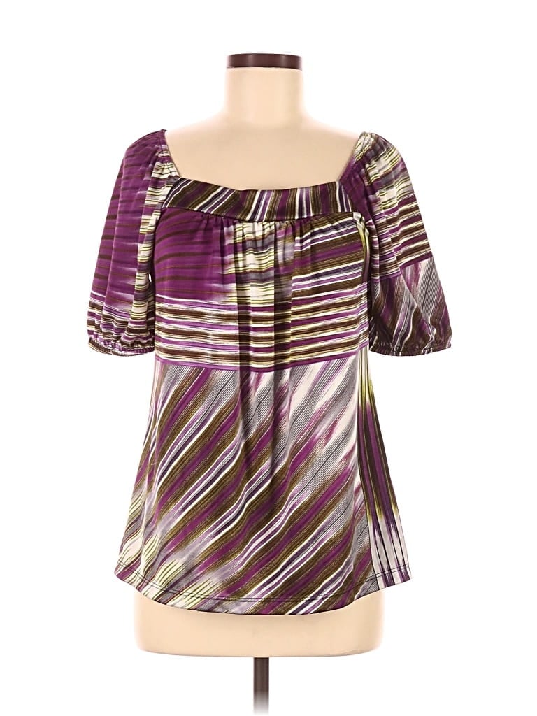 Pre-owned Ab Studio Short Sleeve Blouse In Purple