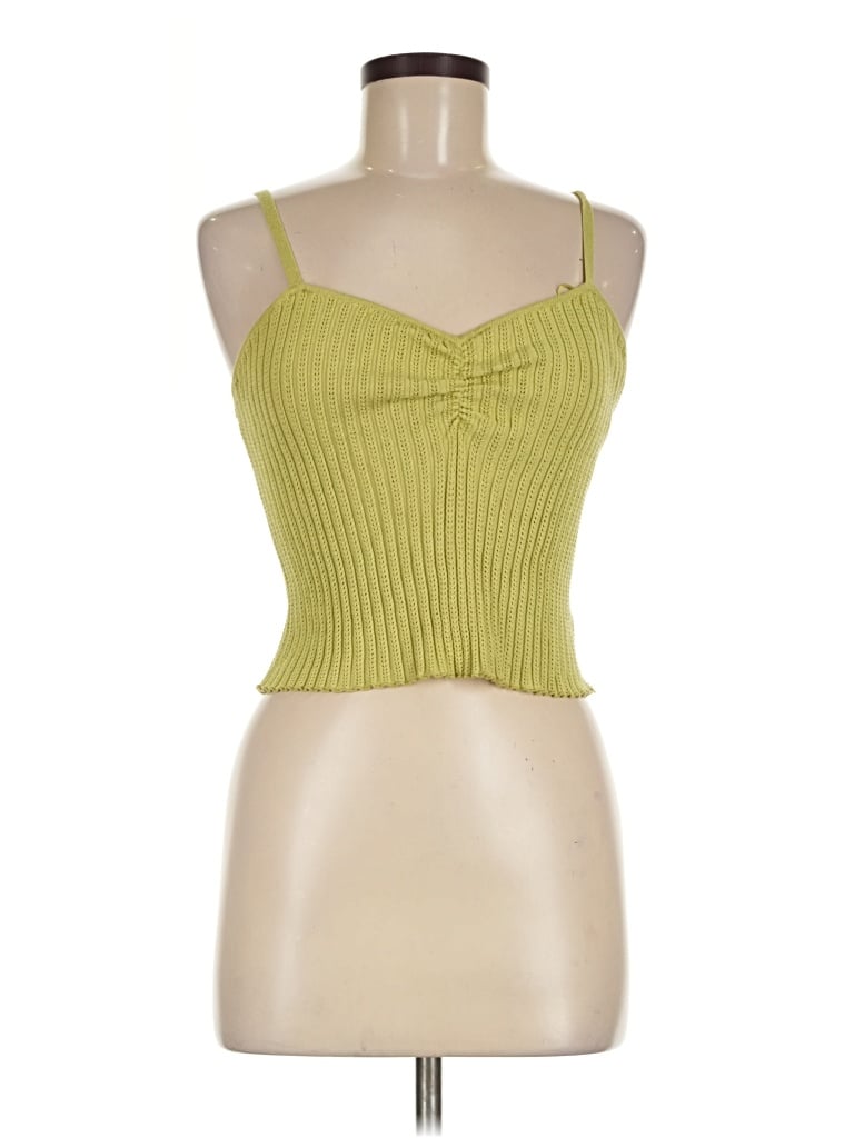 Pre-owned Pink Rose Sleeveless Top Green Sweetheart Neckline Tops