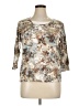 Basic Editions Floral Brown 3/4 Sleeve T-Shirt Size XL - photo 1