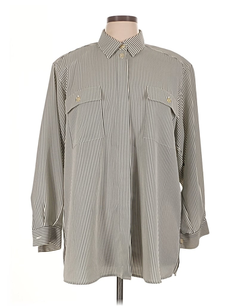 Pre-owned Chaus Long Sleeve Blouse In Gray