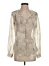 Ecru 100% Polyester Metallic Ivory Long Sleeve Blouse Size S - photo 1