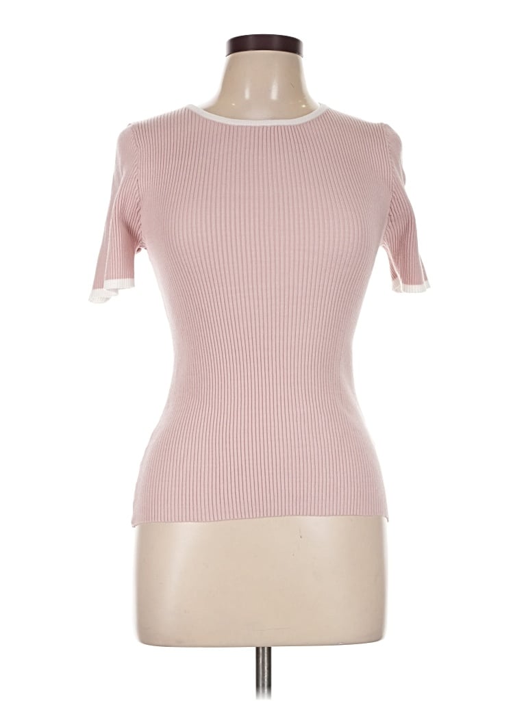 Pre-owned Zesica Short Sleeve Top Pink Mock Neckline Tops