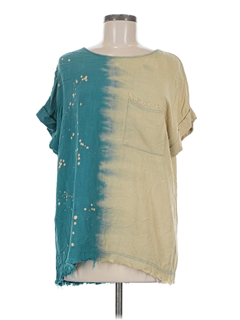 Pre-owned Umgee Short Sleeve Top Teal Stars Pattern Scoop Neck Tops