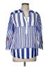 Vilagallo 100% Linen Stripes Blue 3/4 Sleeve Button-Down Shirt Size EU (FR) 44 / US 12 - photo 1