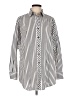 Go Silk 100% Cotton Stripes Silver Long Sleeve Blouse Size L - photo 1