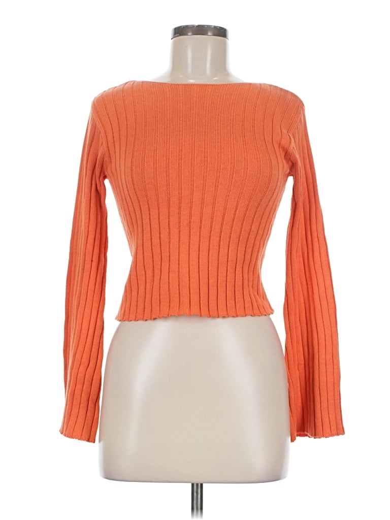 Pre-owned Hippie Rose Long Sleeve Top Orange Boatneck Tops