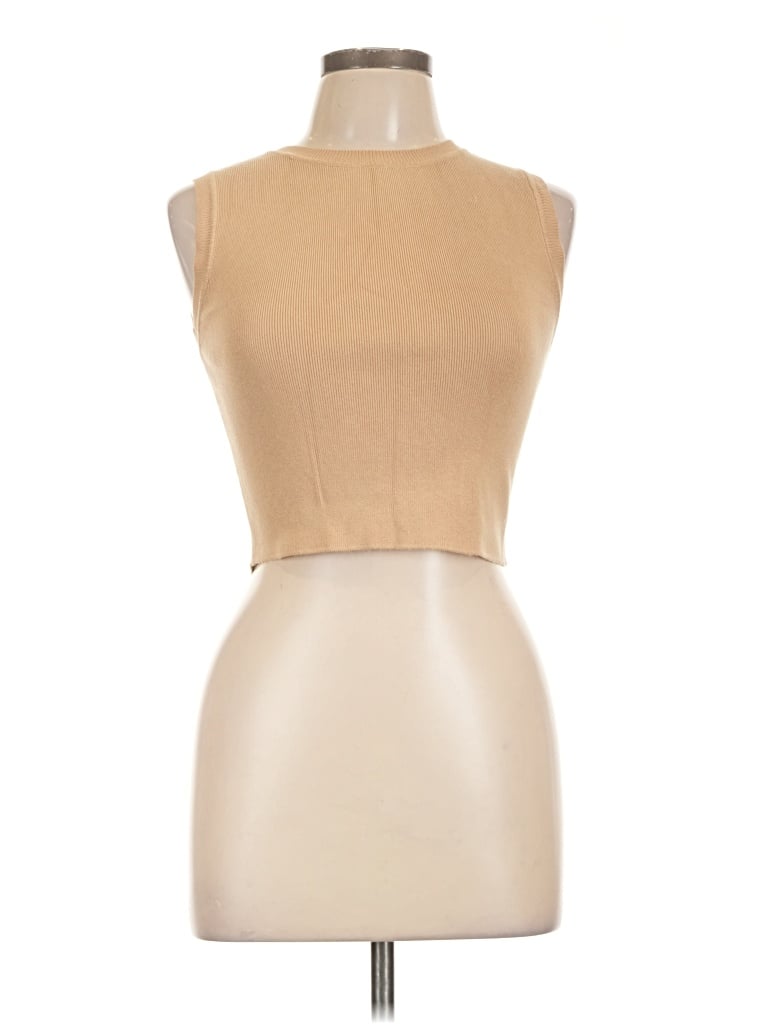Pre-owned Zara Sleeveless Top Tan High Neck Tops
