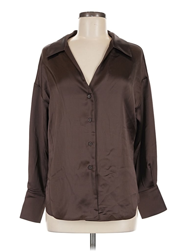 Pre-owned Pleione Long Sleeve Blouse In Brown