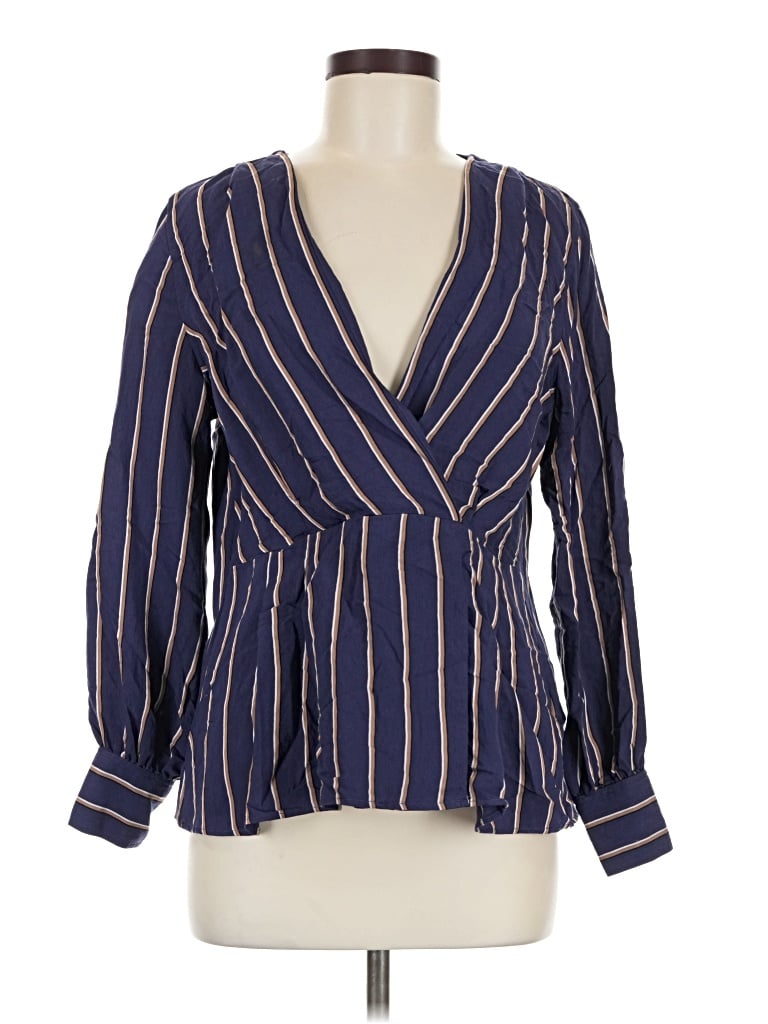 Pre-owned Topshop Long Sleeve Blouse In Blue