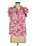 Flower & Feather Pink Short Sleeve Blouse Size S - photo 1
