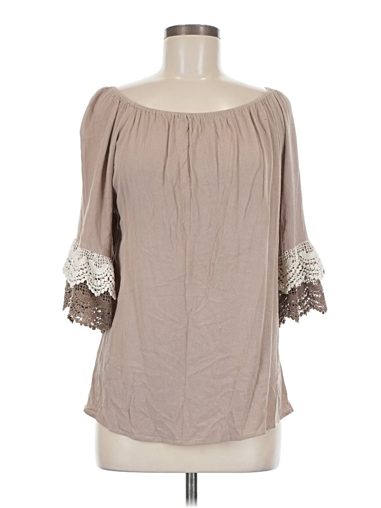 Pre-owned Umgee 3/4 Sleeve Blouse In Tan