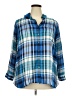 Talbots 100% Rayon Plaid Blue 3/4 Sleeve Button-Down Shirt Size 2X Petite - photo 1