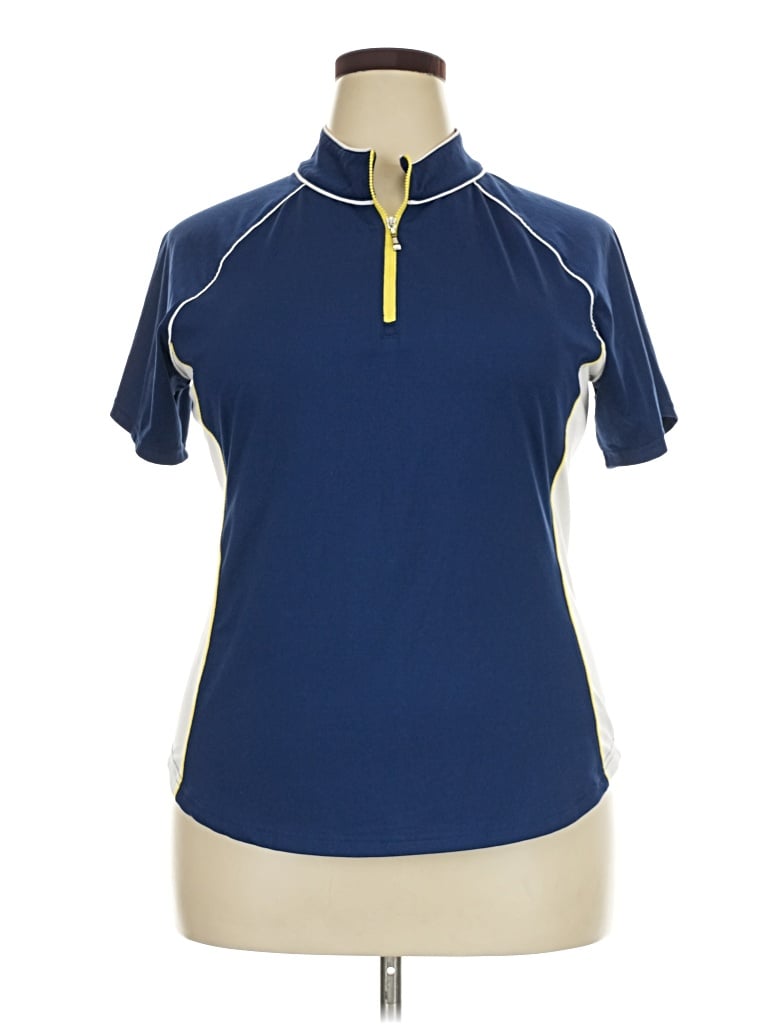 Pre-owned Jofit Short Sleeve Top Blue Mock Neckline Tops