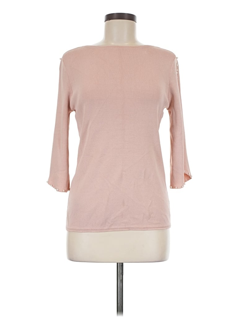 Pre-owned Ny Collection 3/4 Sleeve Top Pink Boatneck Tops