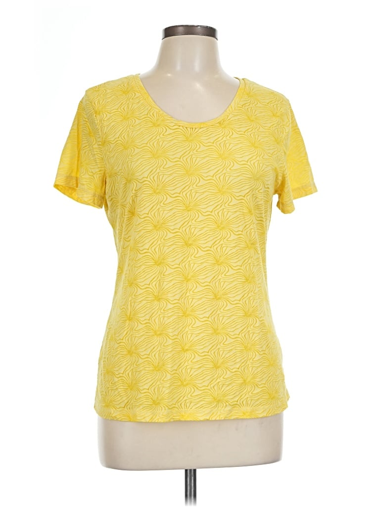 Pre-owned Danskin Now Short Sleeve Top Yellow Scoop Neck Tops