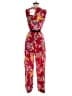 Diane von Furstenberg 100% Silk Print Red Jumpsuit Size 6 - photo 2
