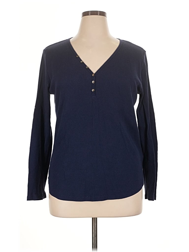 Pre-owned Love By Gap Long Sleeve Henley Shirt In Blue