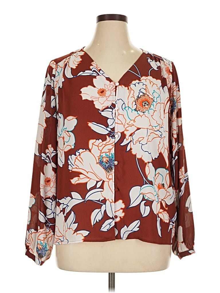 Pre-owned Apt. 9 Long Sleeve Blouse In Brown