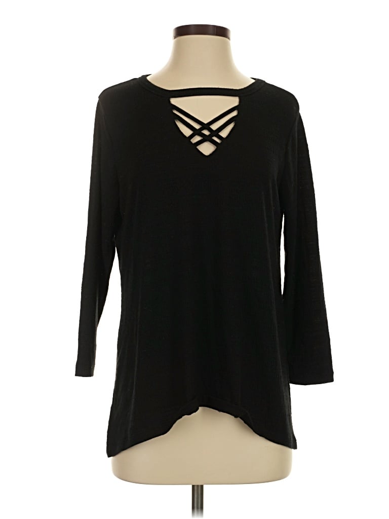 Pre-owned Democracy Long Sleeve Top Black Keyhole Neckline Tops