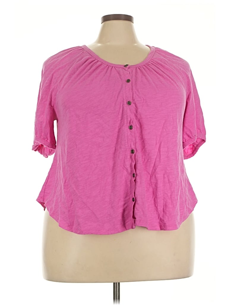 Pre-owned Time And Tru Short Sleeve Henley Shirt In Pink