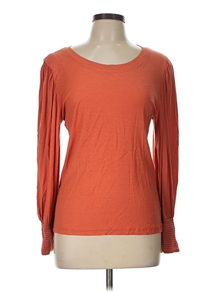 Pre-owned Nation Ltd Long Sleeve Top Orange Scoop Neck Tops