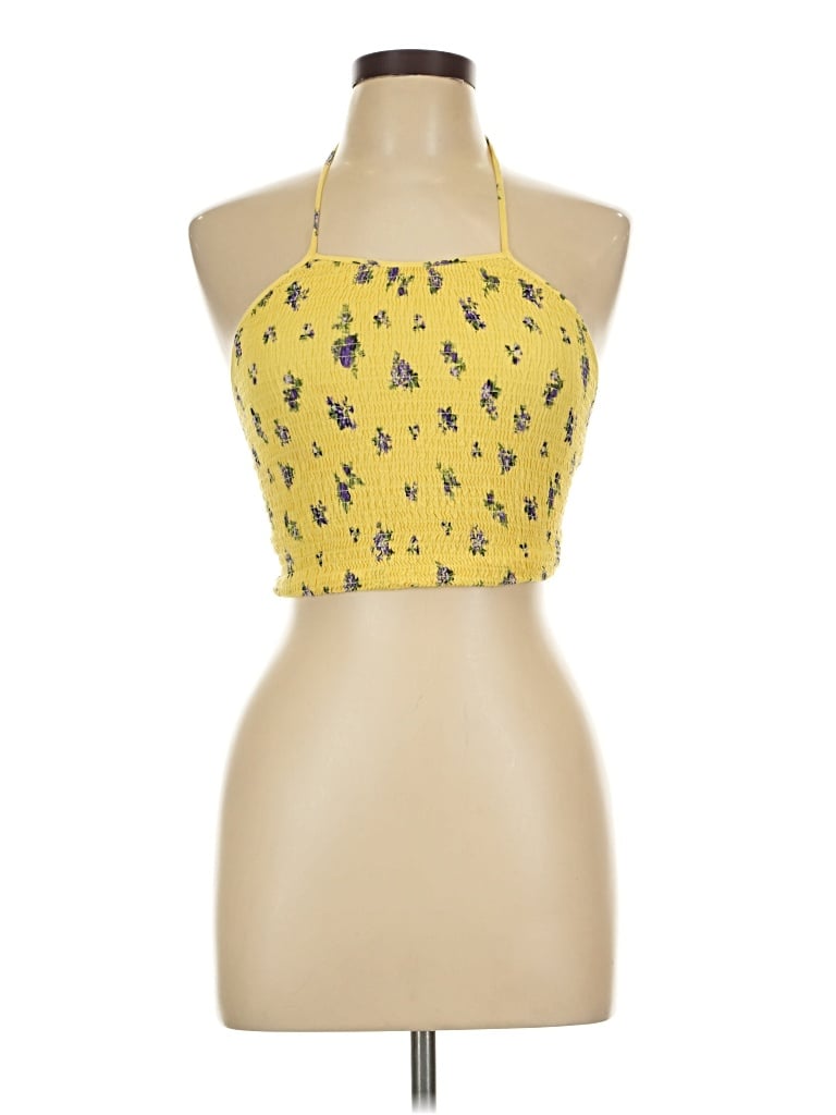 Pre-owned Forever 21 Tank Top Yellow Halter Neckline Tops