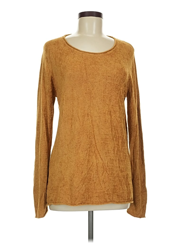 Pre-owned Denim & Co Long Sleeve Top Brown Crew Neck Tops