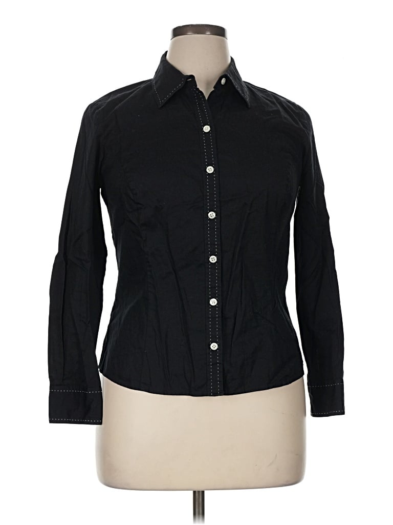 Pre-owned Ann Taylor Loft Long Sleeve Button Down Shirt In Black