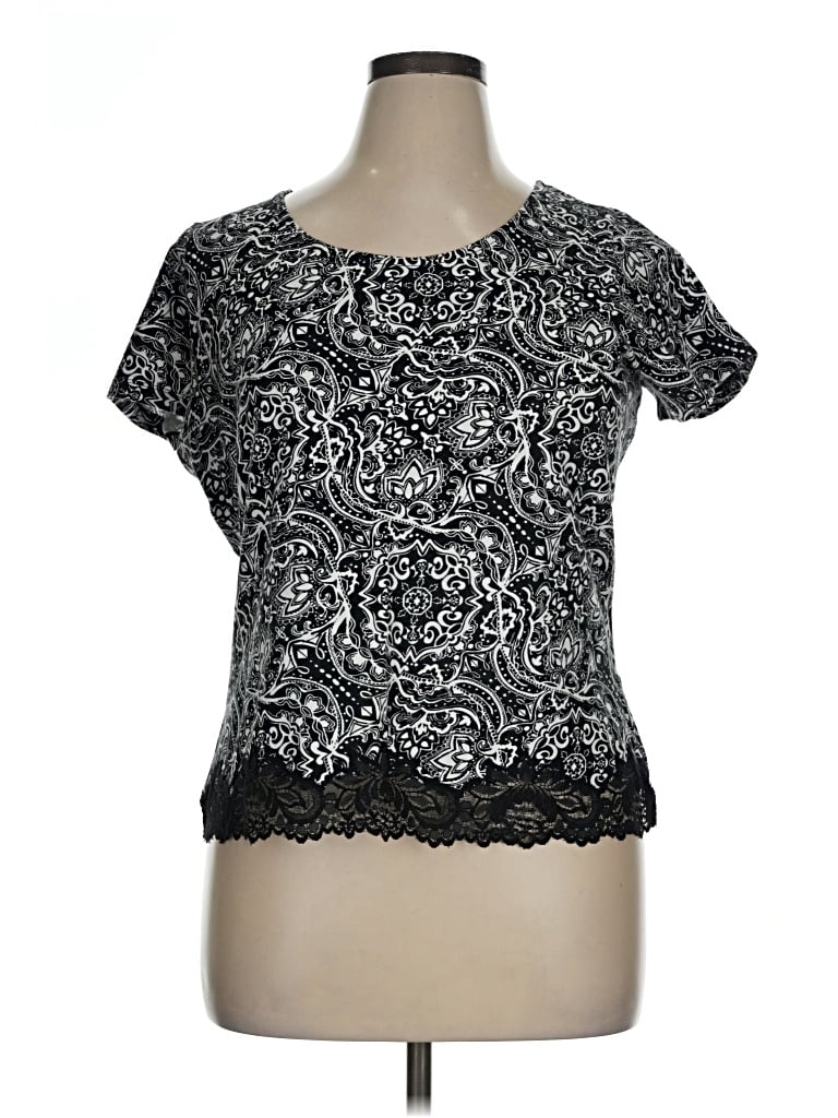 Pre-owned Coldwater Creek Short Sleeve Top Black Scoop Neck Tops
