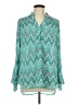 Tacera 100% Polyester Chevron-herringbone Teal Long Sleeve Blouse Size L - photo 1