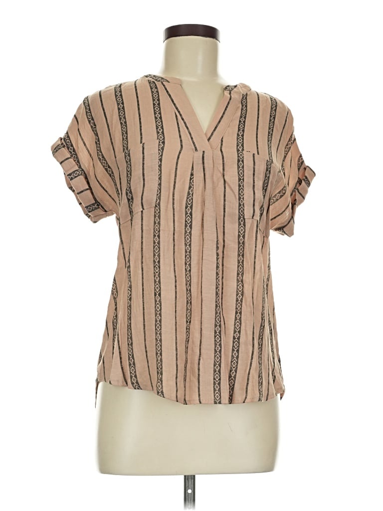 Pre-owned Ann Taylor Loft Short Sleeve Henley Shirt In Tan