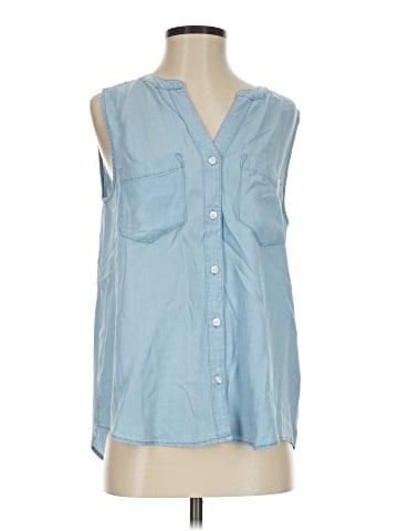 Cosmic Blue Love Sleeveless Button-Down Shirt (view 1)