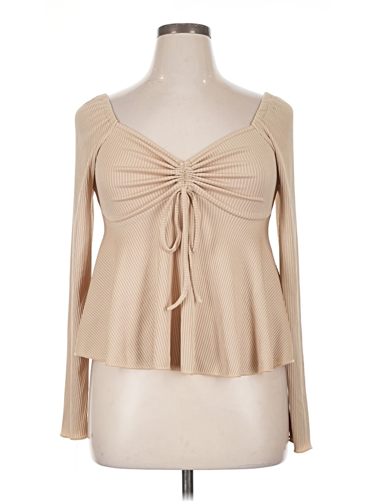 Pre-owned Shein Curve Long Sleeve Top Tan Sweetheart Neckline Tops