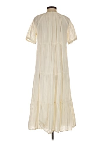 Madewell Bubble-Sleeve Tiered Midi Dress in Textural Stripe (view 2)