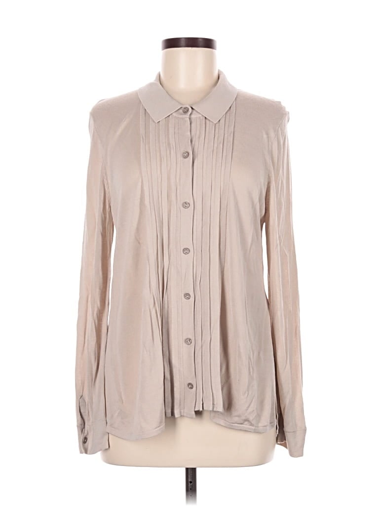 Pre-owned Nic + Zoe Long Sleeve Blouse In Tan