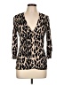 AB Studio 100% Cotton Animal Print Tan 3/4 Sleeve Blouse Size L - photo 1