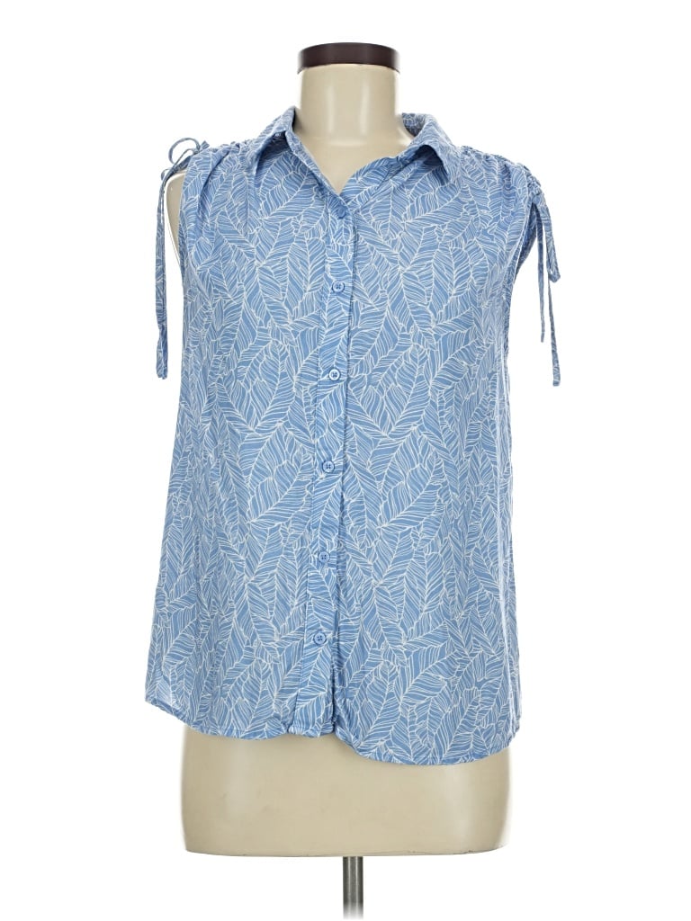 Pre-owned Croft & Barrow Sleeveless Button Down Shirt In Blue