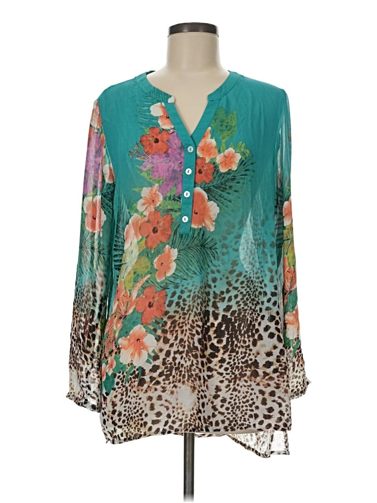 Pre-owned Soft Surroundings Long Sleeve Blouse In Teal