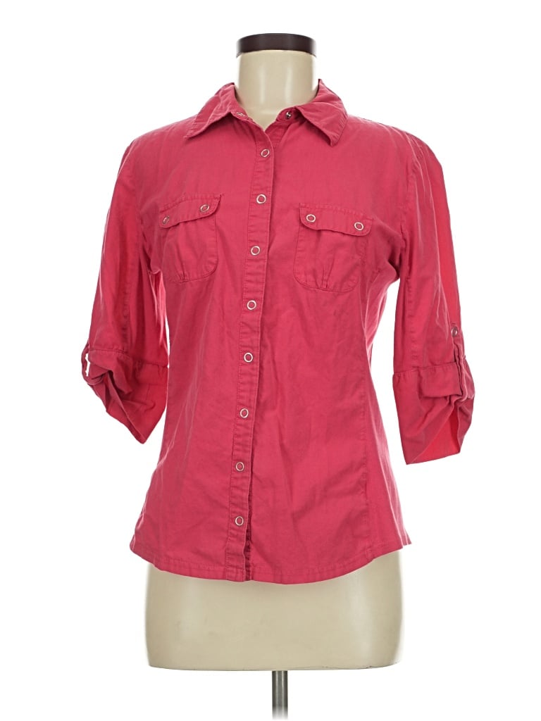 Pre-owned Style & Co 3/4 Sleeve Button Down Shirt In Red