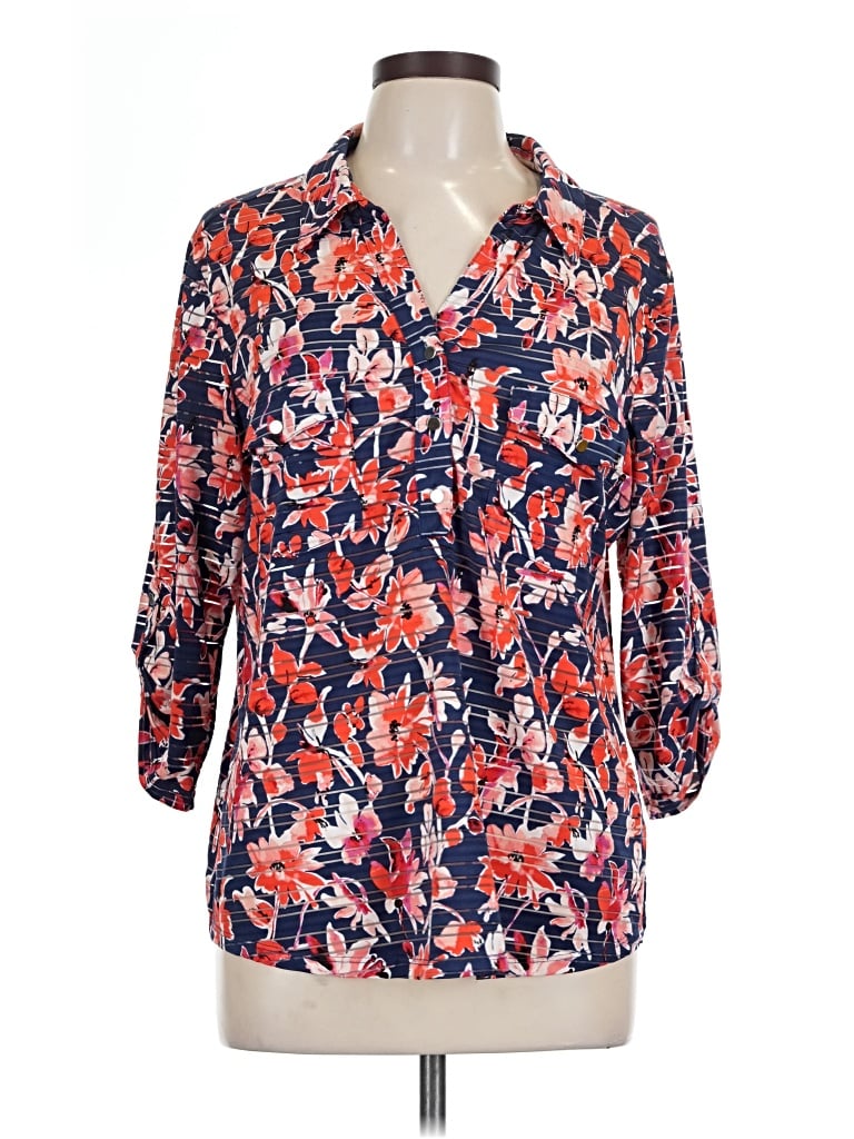 Pre-owned Emily Daniels 3/4 Sleeve Blouse In Blue