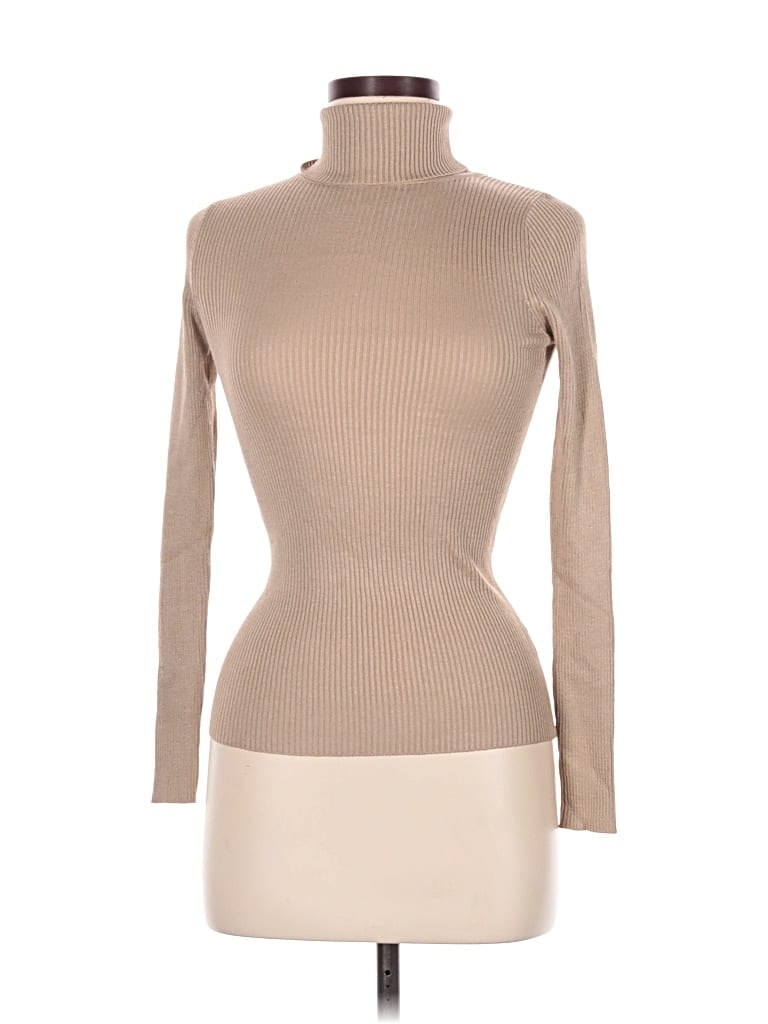 Pre-owned Ambiance Apparel Long Sleeve Turtleneck In Tan