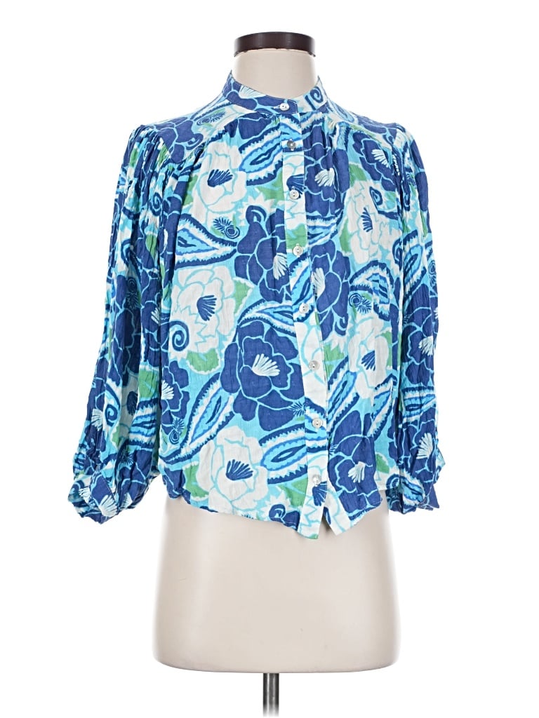 Pre-owned Nicole Miller 3/4 Sleeve Blouse In Blue