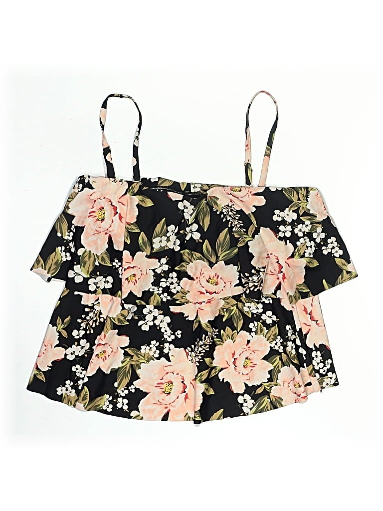 Pre-owned Kona Sol Swimsuit Top Black Floral Pattern Swimwear