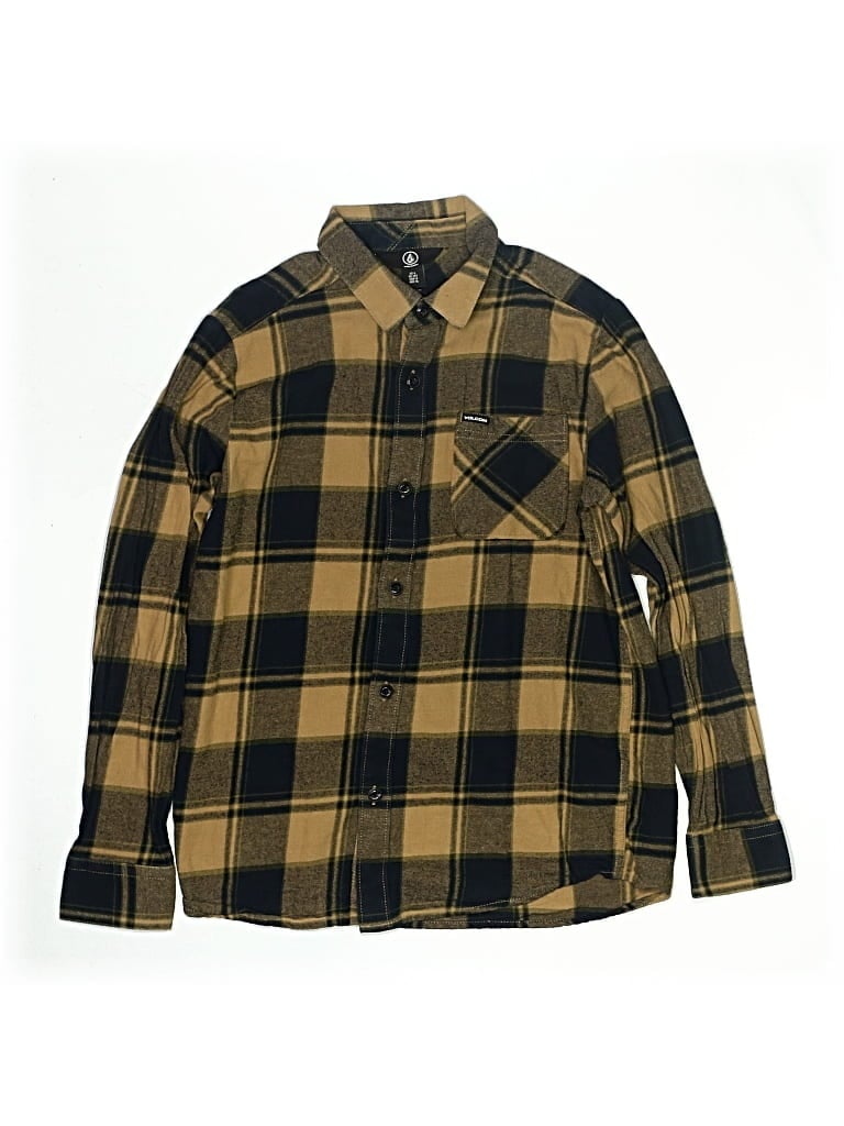Pre-owned Volcom Kids' Long Sleeve Button Down Shirt In Brown