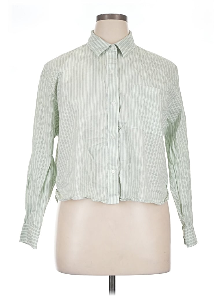 Pre-owned Old Navy Long Sleeve Button Down Shirt In Green