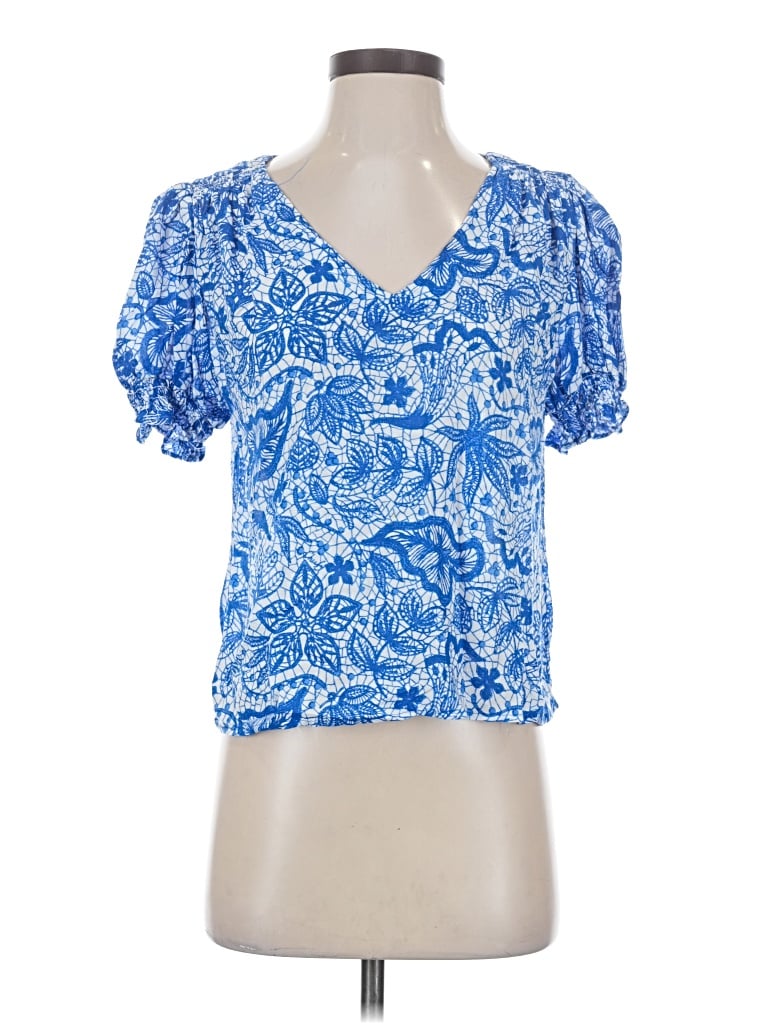 Pre-owned Nicole Miller Short Sleeve Blouse In Blue