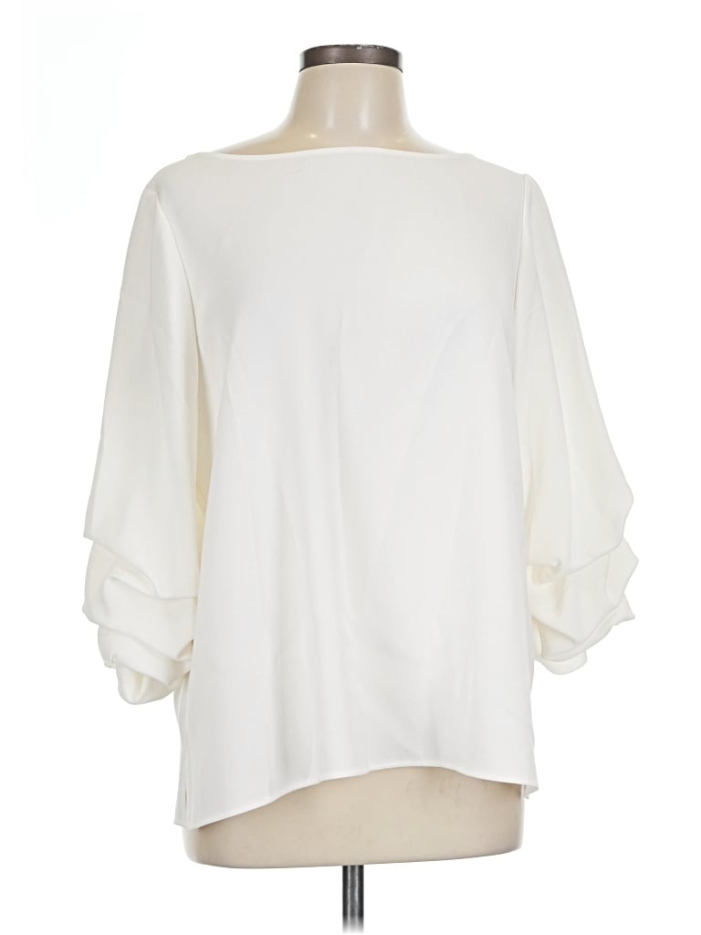 Pre-owned Lafayette 148 3/4 Sleeve Blouse In Ivory