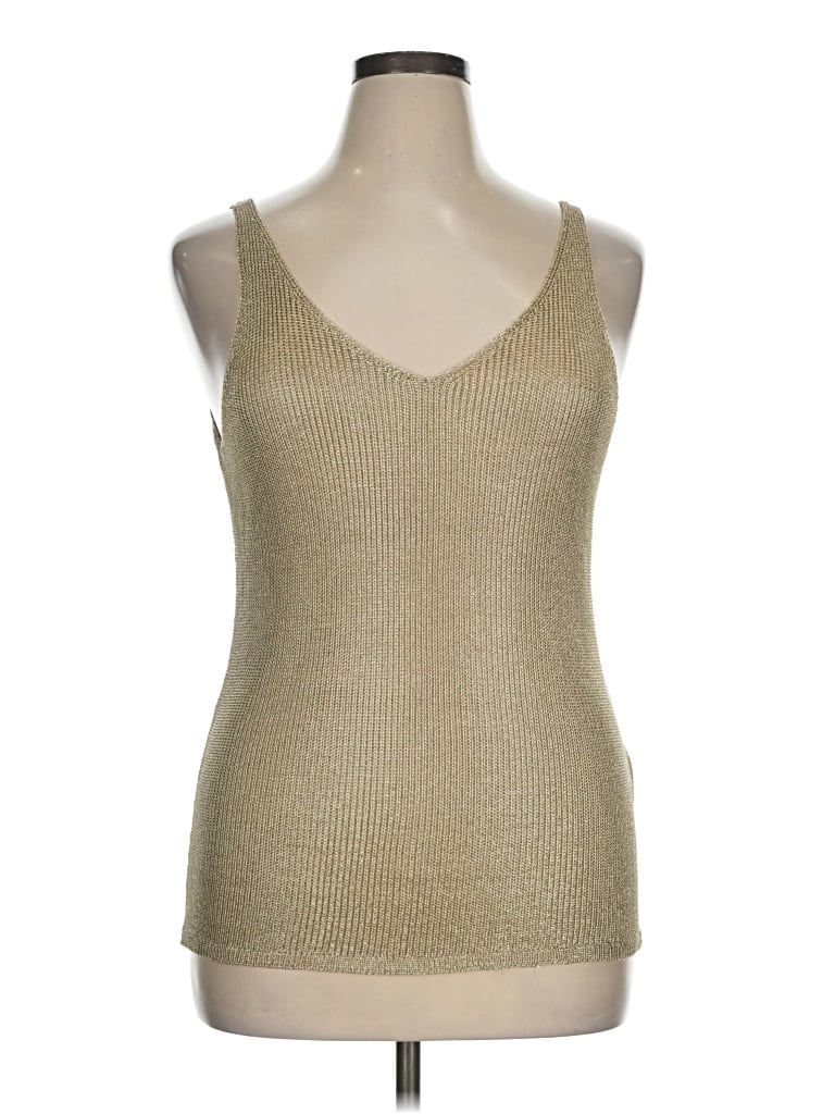 Pre-owned Donna Karan Sleeveless Top Tan Scoop Neck Tops