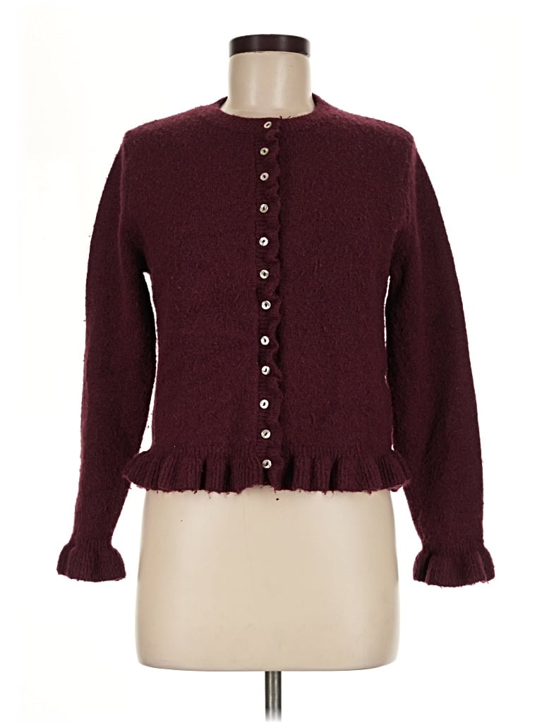 Pre-owned Zara Cardigan Sweater In Burgundy